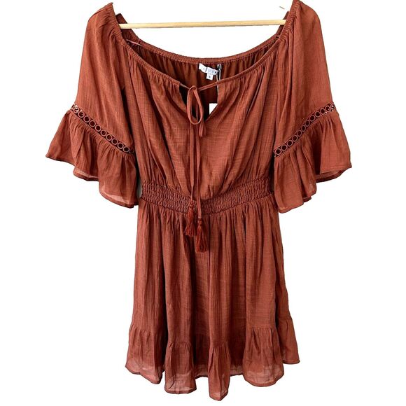 New Baltic Born Magnolia Off Shoulder Mini Dress Size Small Tassel Spice Boho - Picture 1 of 9